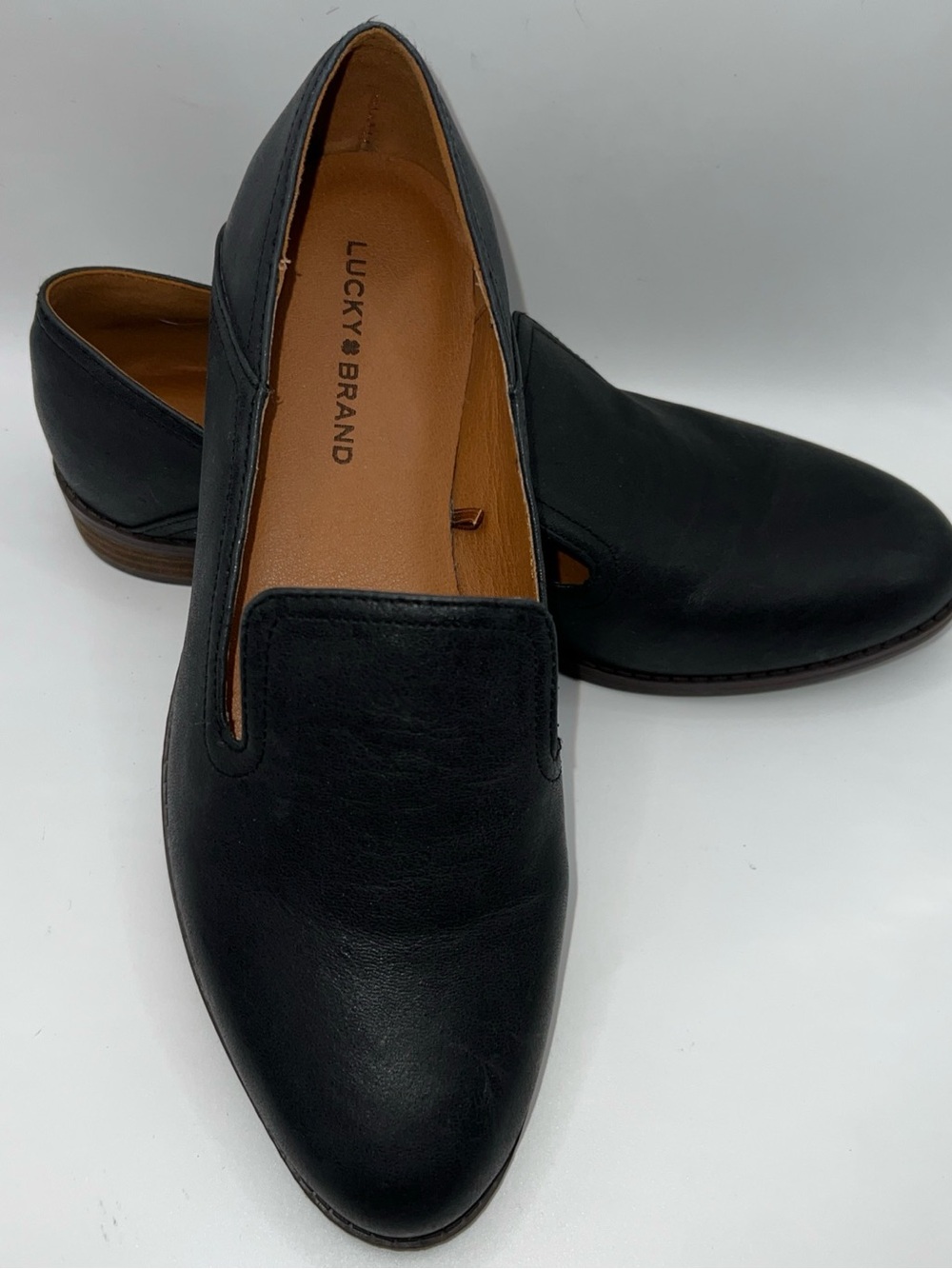 Lucky Brand Black Saratoga Cahill Leather Slip-On Loafers 7M Almond Toe